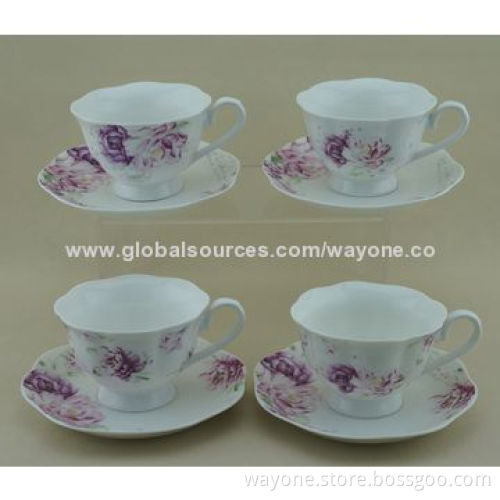 6-set 90cc Coffee Cup Saucer in Printed Gift Box, Lavender design, Ideal for Gifts and Promotional